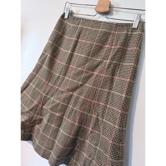 vintage TALBOTS petites blue green red houndstooth 100% cool flared skirt - Picture 2 of 8
